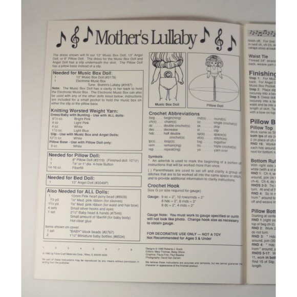 Fibre Craft Crochet Doll Pattern Booklet Mothers Lullaby 13" FCM 233 1990 - Picture 3 of 3